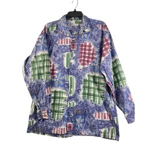Burma Bibas Men Abstract Patchwork Print Button Down Shirt - Size L Short Sleeve
